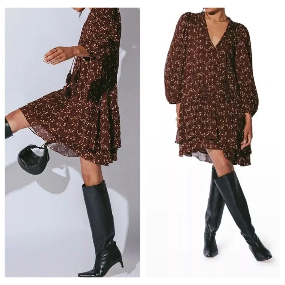 NWT Cleobella Jaslynn Mini Dress in Zadia Block Brown (MSRP: $248) Size Medium